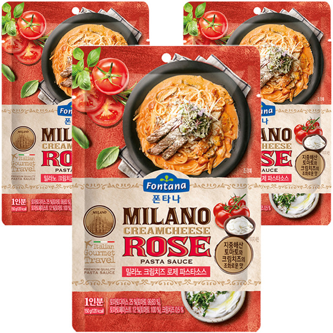 폰타나 밀라노 크림치즈 로제 파스타 소스, 150g, 3개