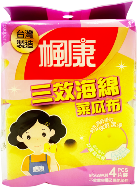 楓康 三效海綿菜瓜布, 4片, 1包
