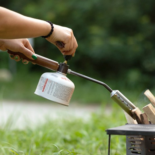 아이두젠 롱 우드 액화방지 2단 분리 캠핑 휴대용 가스 토치, 실버, 1개