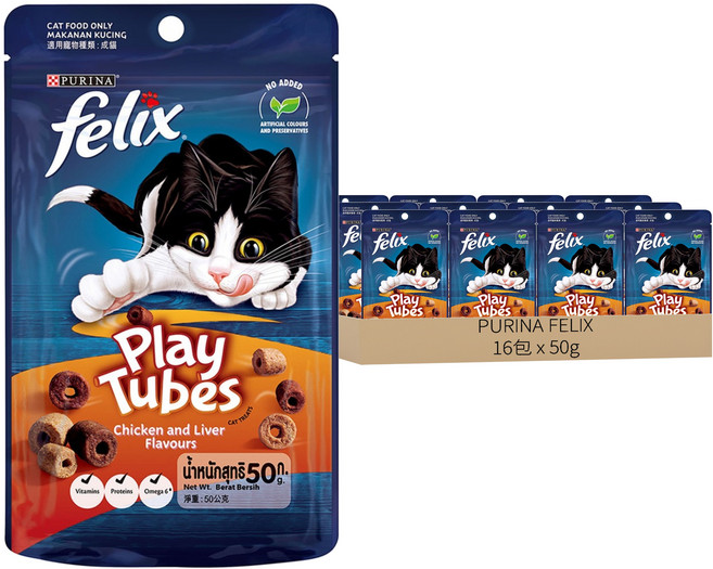 PURINA FELIX Play Tubes 香酥捲, 50g, 16包, 雞肉 + 雞肝