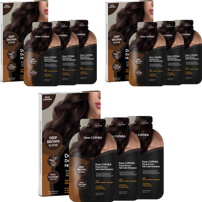 디어쿠페아 헤어 컬러 샴푸 3회분, 딥 브라운, 3개