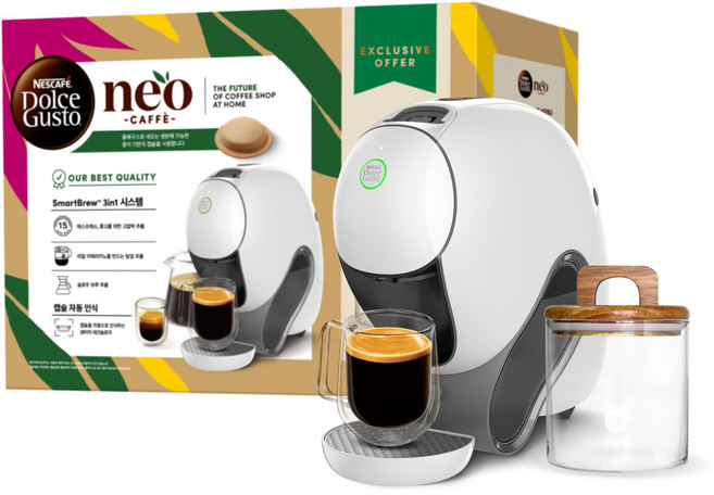 돌체구스토 네오 카페 캡슐 커피머신 + 캡슐 디스펜서 번들팩 세트, 9782-A, 클레이 화이트(커피머신)