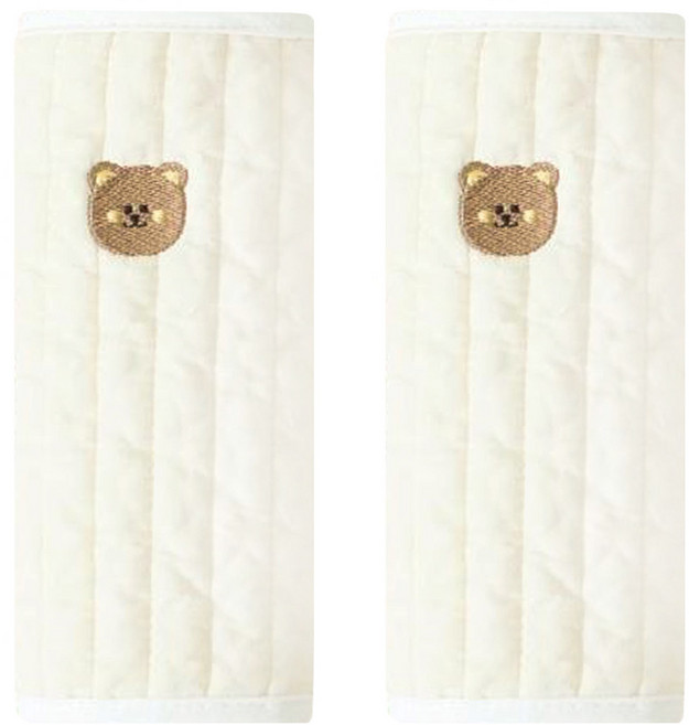 Mamsforyou 100支棉 雙層嬰兒背帶肩帶口水巾 按扣式 小熊款 2入, 小熊 米色, 2條