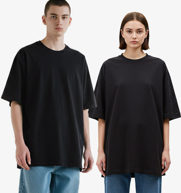 엠씨티 문컬렉션 남녀공용 통기성 더 긴 레이어드 오버핏 면 반팔티 2p