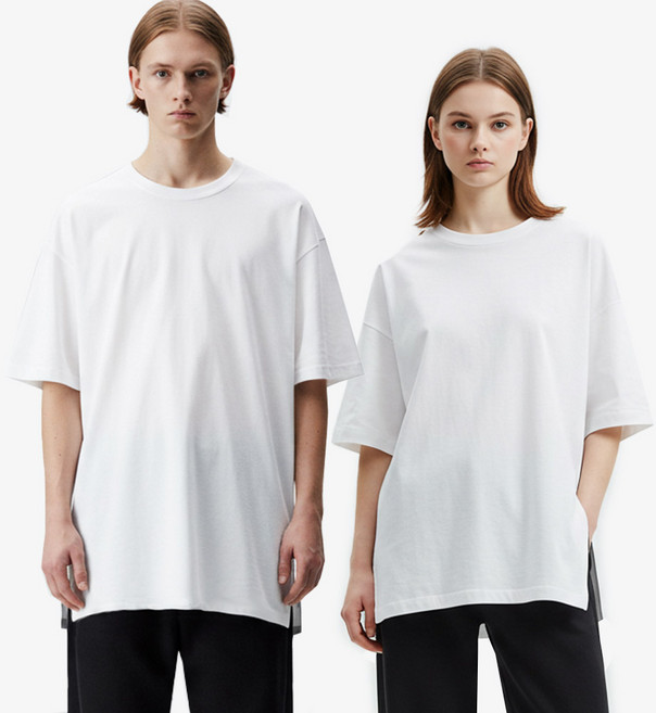 엠씨티 문컬렉션 남녀공용 통기성 더 긴 레이어드 오버핏 면 반팔티 2p