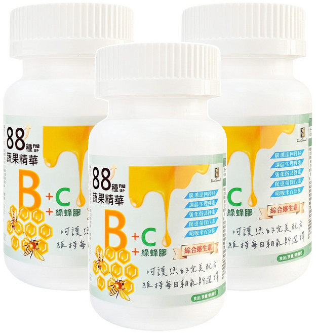BioBank 大金宏醫 88種蔬果B群 + C + 綠蜂膠, 30顆, 15g, 3罐