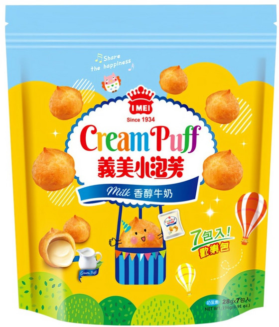 義美 小泡芙歡樂包 香醇牛奶, 196g, 1袋