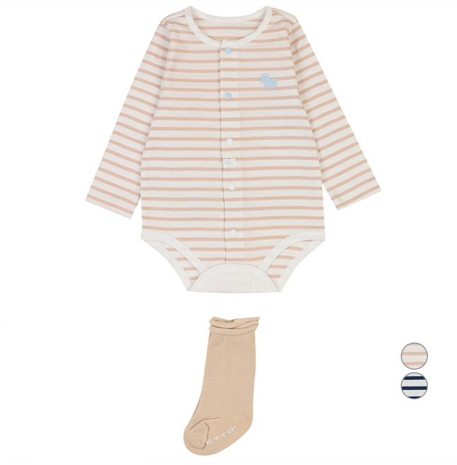 에뜨와 신생아용 토르티 ST 면 바디수트 + 양말 선물포장 세트 + 쇼핑백
