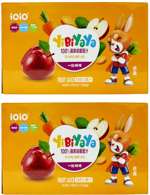 十全 iOiO 食在愛我 YiBiYaYa 一比呀呀 100%蘋果胡蘿蔔汁, 100ml, 30包