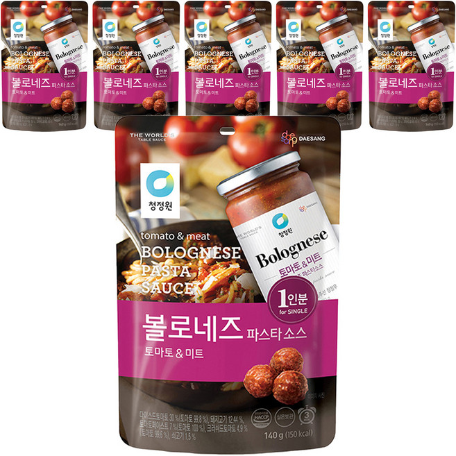 청정원 싱글 파우치 볼로네즈 파스타 소스, 6개, 140g