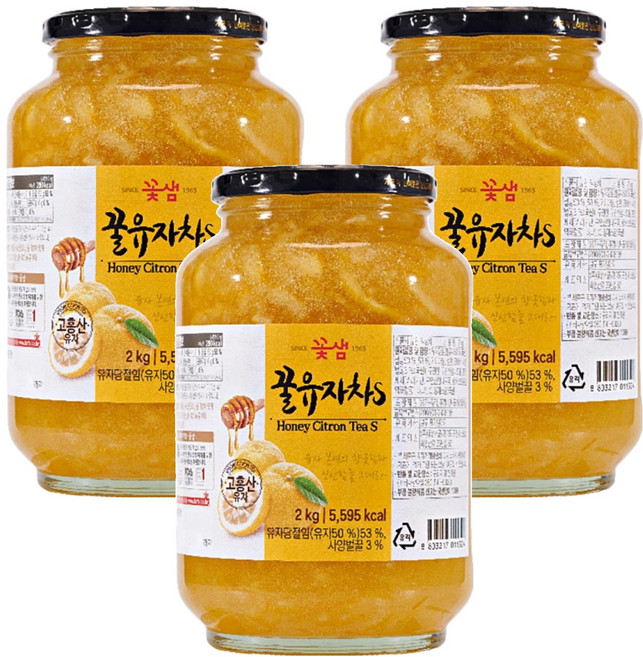 꽃샘 꿀 유자차 S, 2kg, 1개입, 3개