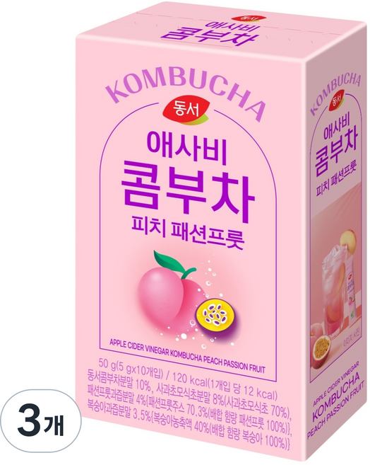동서 애사비 콤부차 피치 패션프룻, 5g, 10개입, 3개