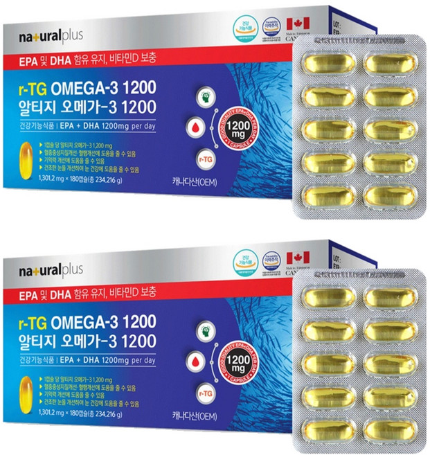 내츄럴플러스 알티지 오메가3 1200 180캡슐, 180정, 2개
