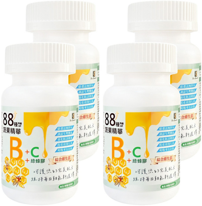 BioBank 大金宏醫 88種蔬果B群 + C + 綠蜂膠, 30顆, 15g, 4罐