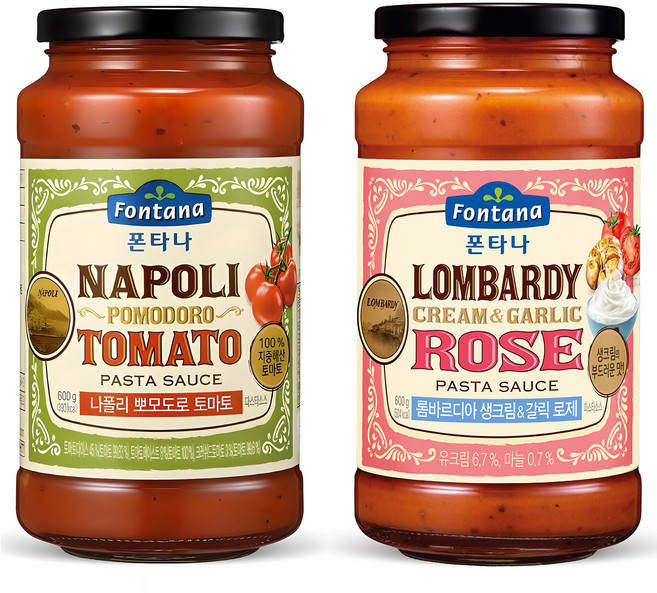 폰타나 파스타소스 나폴리 뽀모도로 토마토 600g + 롬바르디아 생크림 앤 갈릭 로제 600g, 1세트, 1.2kg
