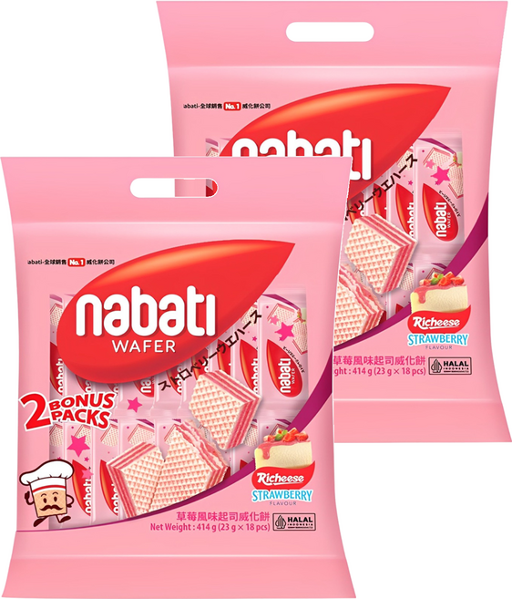 Richeese 麗芝士 草莓風味起司威化餅 18包, 414g, 2袋