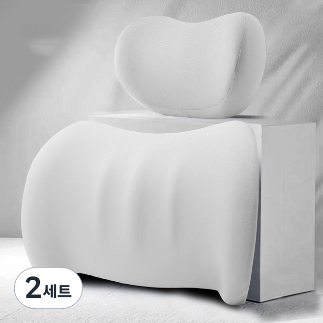 Ez2mk 차량용 사계절 메모리폼 목쿠션 + 허리쿠션 세트 MS-430, 그레이, 2세트