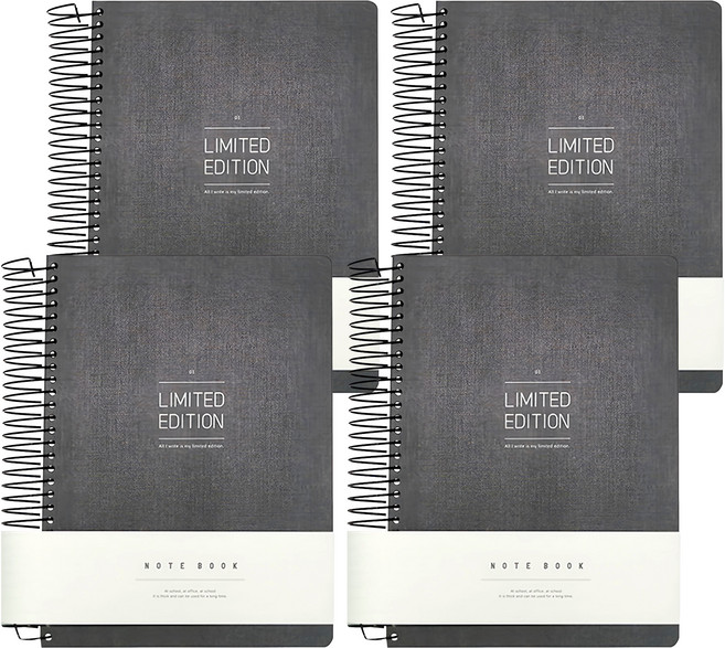 PINKFOOT Limited Edition 字樣 線圈筆記本 8mm行距, 黑色, 4本