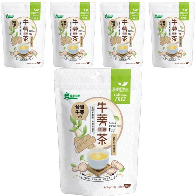 義美生機 台灣牛蒡糙米茶 無咖啡因 溫和滋養, 12g, 10包, 5袋