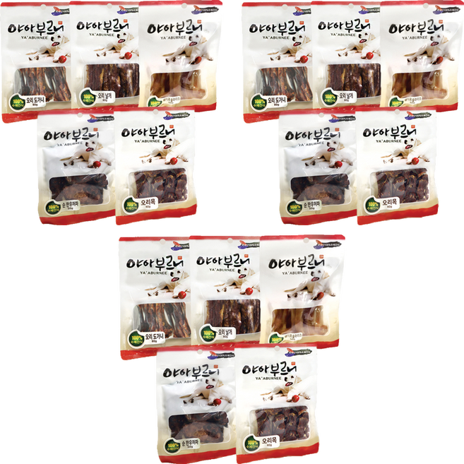야아부르니 강아지 수제간식 A세트, 순한우허파, 돼지귀, 오리목뼈, 오리도가니, 오리날개, 3세트