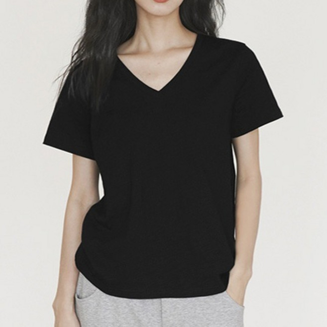 턴키 여성용 브이넥 스판 반팔 티셔츠 GST-285