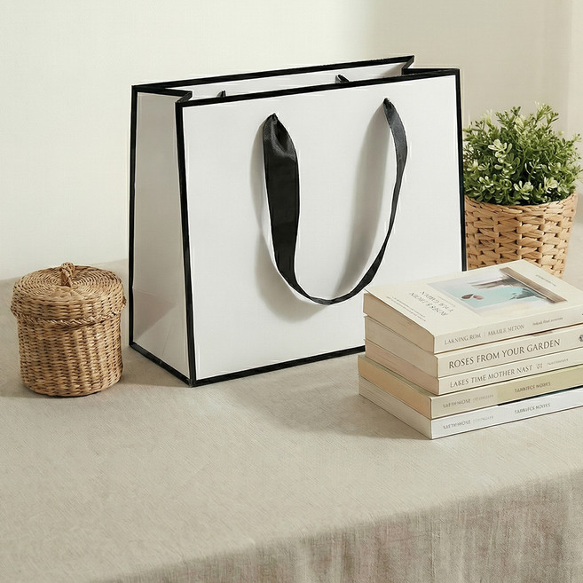 마메 쇼핑백 가로형, C 화이트라인, 10개