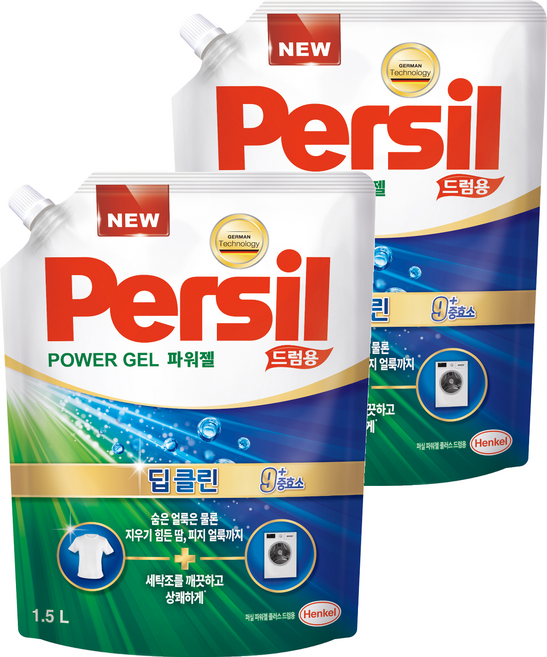퍼실 파워젤 딥클린 플러스 드럼용 액상세제 리필, 1.5L, 2개