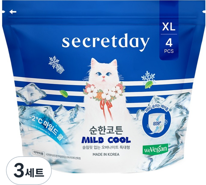 시크릿데이 순한코튼 마일드쿨 입는 오버나이트, 특대형, 4개입, 3세트