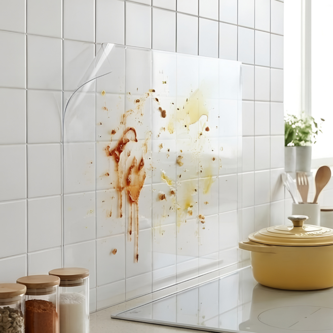 쿠말 무점착 오염 방지 주방 타일 필름 시트 투명 60cm x 3m, 1개