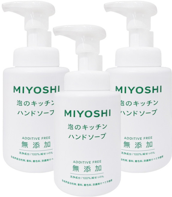 MIYOSHI 無添加 廚房泡沫洗手乳, 250ml, 3瓶