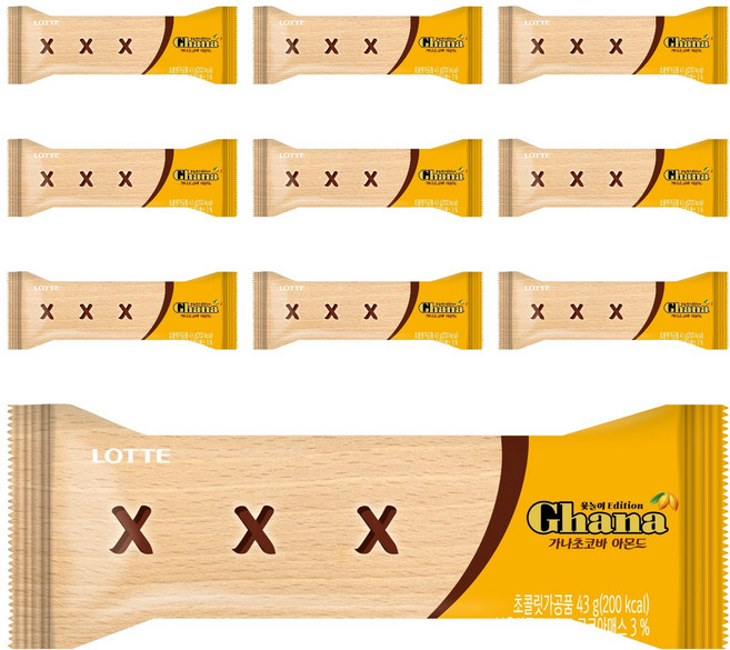 가나 롯데 초코바 아몬드, 43g, 10개