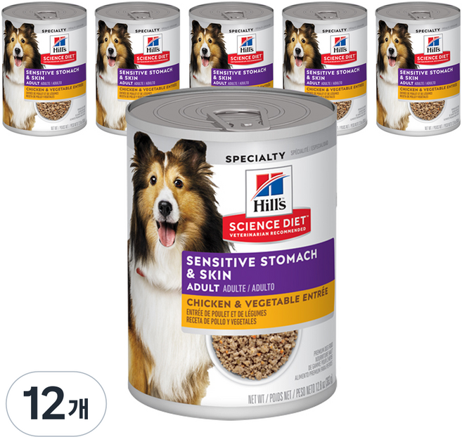 힐스사이언스다이어트 어덜트 강아지 센서티브 스토막 스튜 습식사료, 닭+야채, 363g, 12개