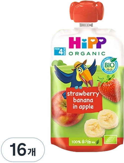 HiPP 喜寶 水果副食品, 綜合口味(草莓/香蕉/蘋果), 100g, 16包