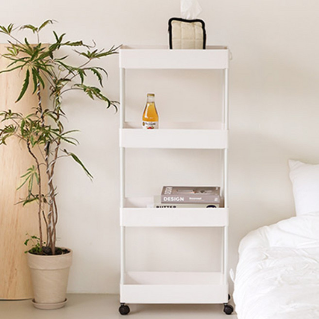 모던데일 4단 무빙 트롤리 수납선반, 아이보리