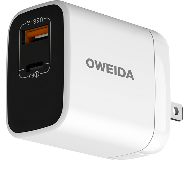OWEIDA 歐威達 1A1C 雙孔極速充電器 UT-25W 33.5 x 33.5 x 50mm, 白色, 1個