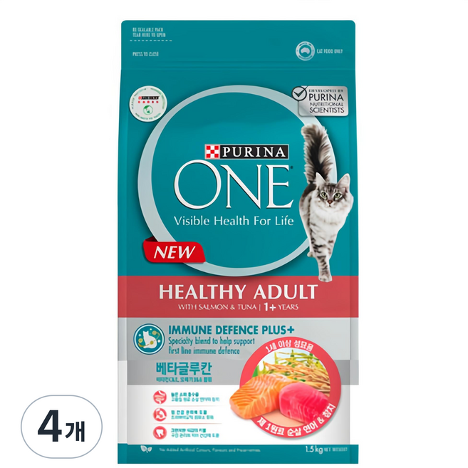 퓨리나원 캣 순살 연어 기능성 사료, 어덜트, 1.5kg, 4개