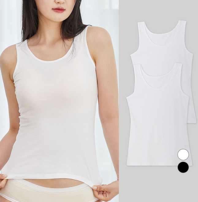 베이스알파에센셜 여성용 코튼 스판 기본 나시 2p