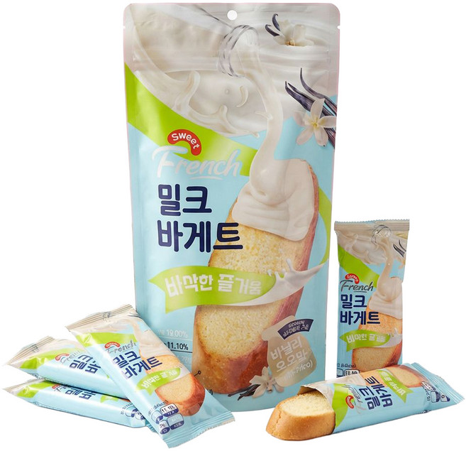 튀기지 않고 바삭하게 구운 달콤한 프렌치 밀크바게트 바닐라우유맛 10P, 1개, 200g