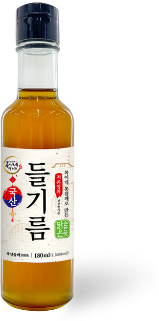 복이네먹거리 통들깨로 만든 저온압착 순한맛 국산 맑은 들기름, 180ml, 1개