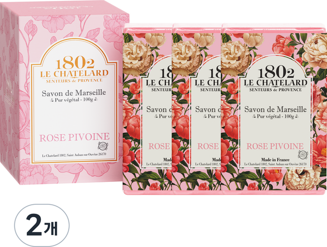 르샤트라1802 마르세이유 세수비누 로즈피오니, 100g, 6개입