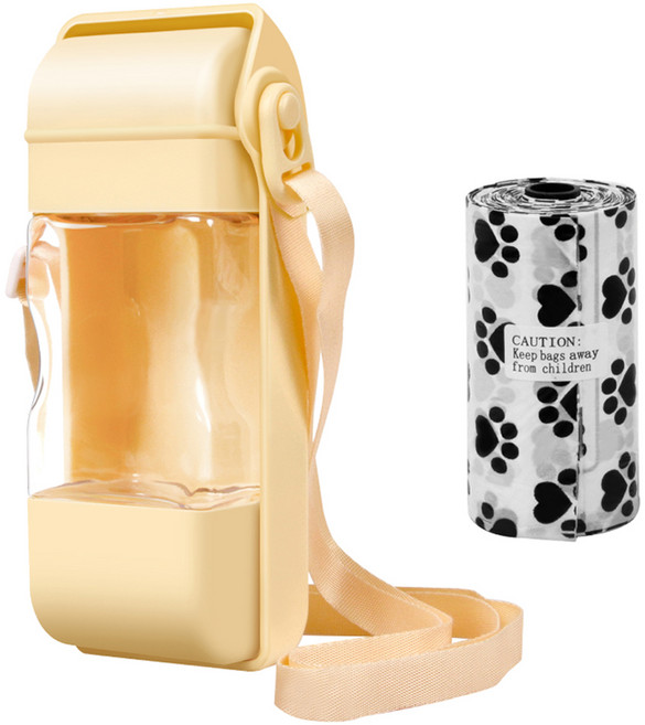 펫샵 강아지 휴대용 산책 물통 + 배변 봉투 세트, 옐로우, 1세트