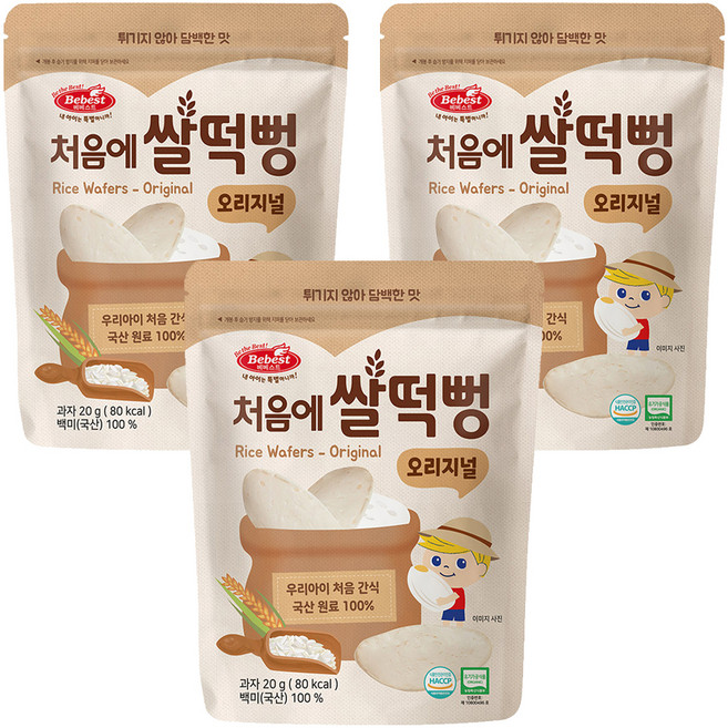 베베스트 유아용 유기농 처음에 쌀떡뻥, 쌀, 20g, 3개