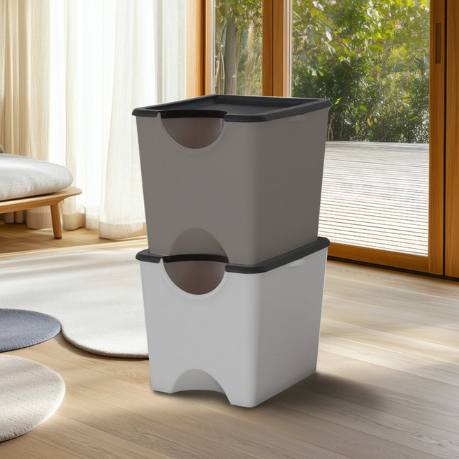 플라팜 에코홀릭 분리수거함 30리터 2단 믹스, 그레이 + 브라운, 2개