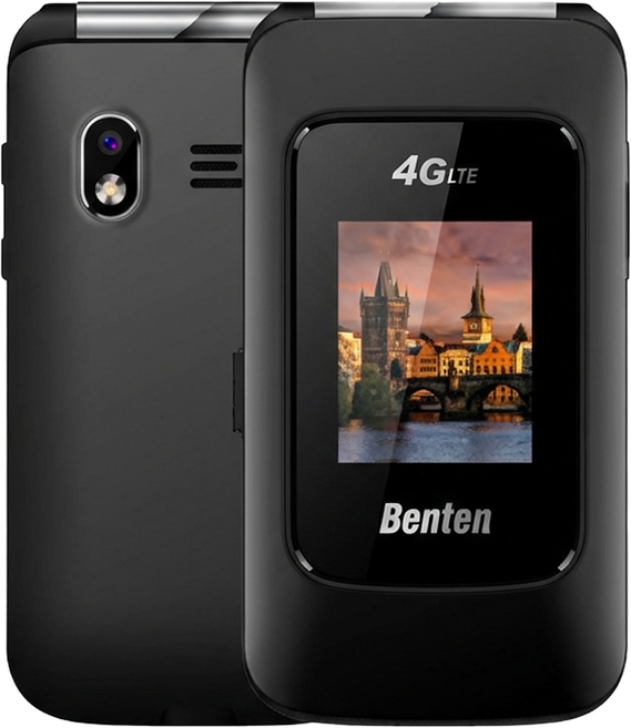 Benten 奔騰 F70 4G雙螢幕摺疊按鍵式手機, 黑色