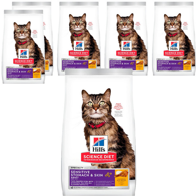 Hill's 希爾思 SCIENCE DIET 成貓 敏感胃腸與皮膚配方 貓糧, 雞肉 + 米, 1.58kg, 6袋