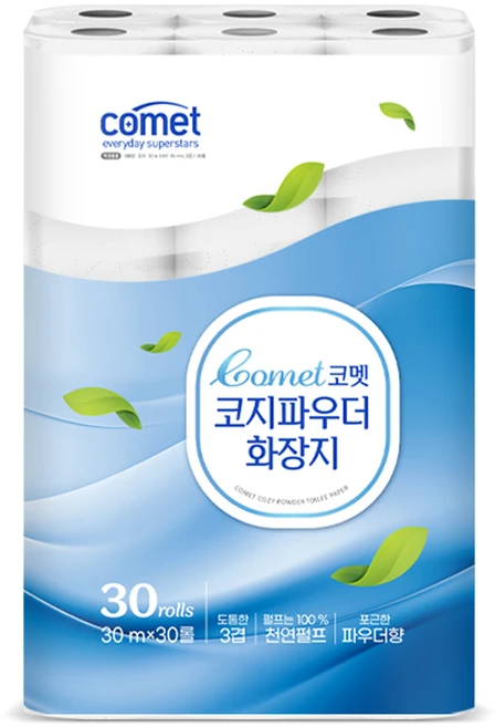코멧 코지 파우더 도톰한 3겹 화장지 30m, 30롤, 1개 - 쿠팡