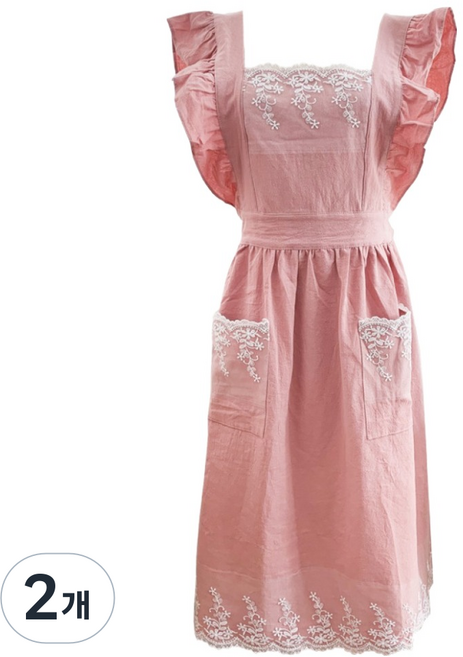 헤세이 여성용 레이스 코튼 플로럴 원피스 앞치마, 핑크, 2개