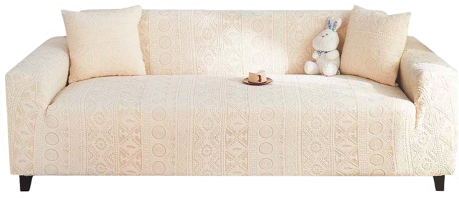 好物良品 波西米亞系列 四季通用高彈力立體提花彈力沙發罩 2人座 附抱枕套 + 泡棉條, 1件, 米黃色