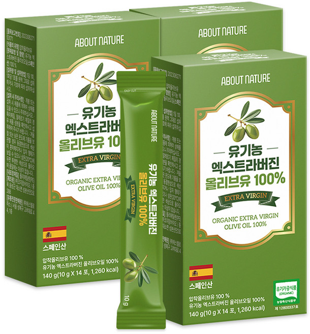 어바웃네이처 유기농 엑스트라버진 올리브유 14p, 140g, 3개