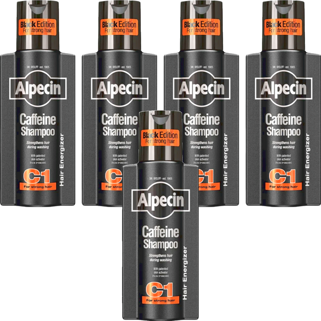Alpecin Black C1 咖啡因洗髮露 黑色經典 強健髮根 柑橘麝香香氣, 250ml, 5瓶